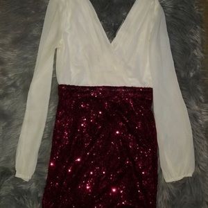 Sparkly Red & Cream Christmas Party Dress Small